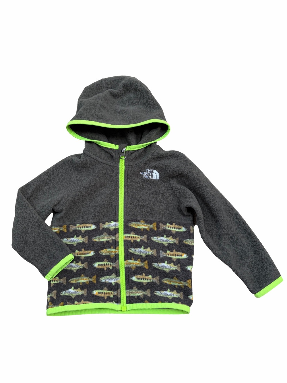 The North Face 12-18 Months Glacier Full Zip Fleece Hoodie Jacket Green Fly Fish